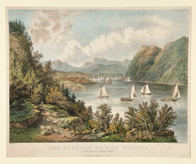 Het landschap van de Hudson. Uitzicht, nabij door Currier and Ives
