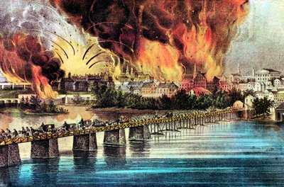 De val van Richmond, Virginia, Amerikaanse Burgeroorlog, 2 april 1865 door Currier and Ives