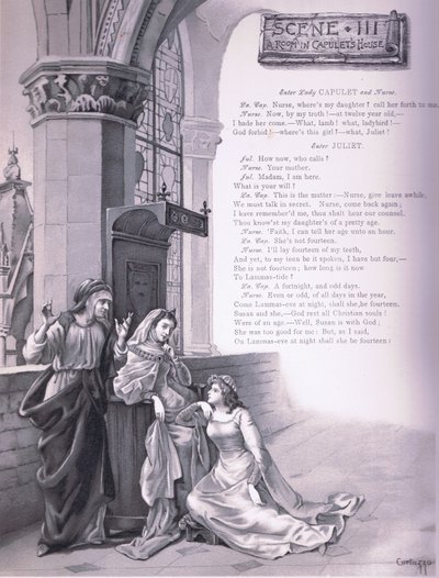 Een kamer in het huis van Capulet, illustratie uit Romeo en Julia door Curtazzo Curtazzo