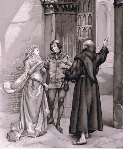 Enter Friar Laurence en Romeo, illustratie uit Romeo en Julia door Curtazzo Curtazzo
