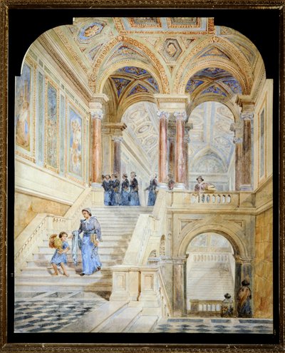 Ontwerp voor de Binnentrap van het Stadhuis van Leeds (aquarel op papier) door Cuthbert Brodrick