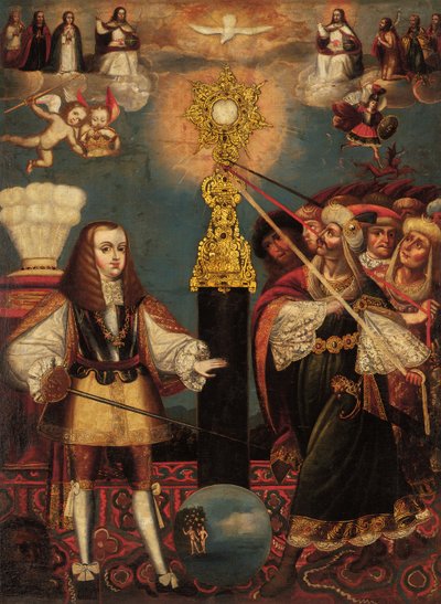 Karel II in Verdediging van de Eucharistie door Cuzco School