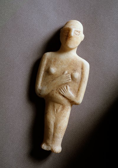 Vrouwelijk idool, schematische figuur, wit marmer, 3200-2000 v.Chr. door Cycladic Cycladic
