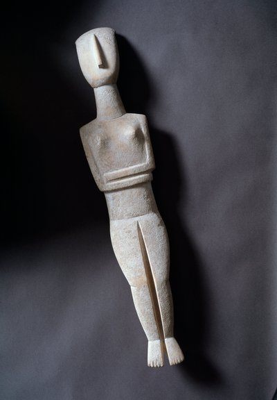 Vrouwelijk idool, schematisch beeldje, wit marmer met oker inleg, 3200-2000 v.Chr. door Cycladic Cycladic