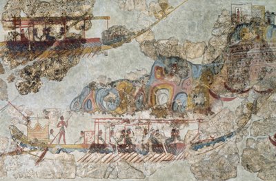 Vloot van schepen, fresco uit Thera, Zuidelijke Cycladen, Griekenland door Cycladic Cycladic