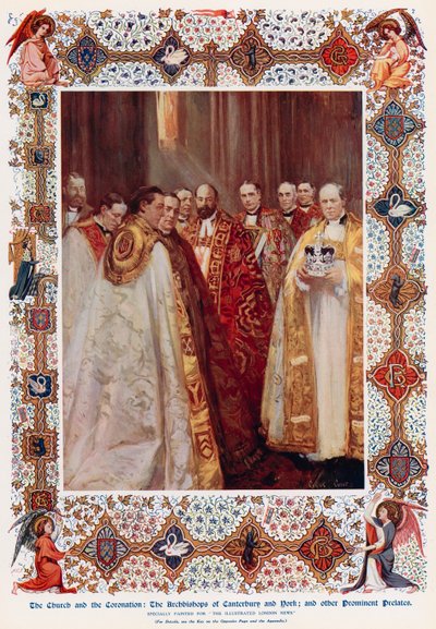 De aartsbisschoppen van Canterbury en York, en andere prominente prelaten (kleur litho) door Cyrus (after) Cuneo