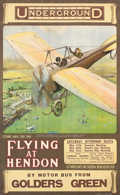 "Vliegen in Hendon", een reclameposter, 1914 door Cyrus Cuneo