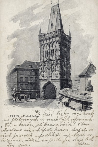 Ansichtkaart met de Kruittoren door Czech Photographer
