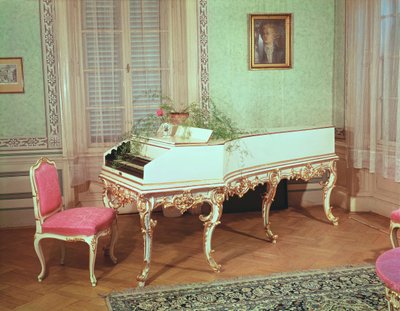 Kamer met het klavecimbel gebruikt door Mozart in Praag door Czech School