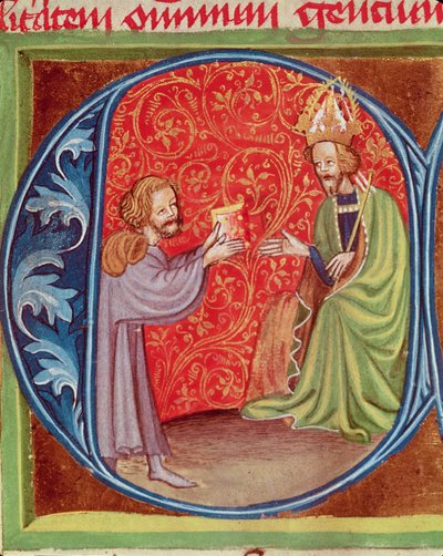 De auteur biedt zijn boek aan Karel IV van Bohemen, uit Opus Ruralium Commodorum door Czech School