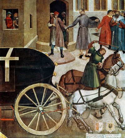 De lijkbaar, detail uit het leven van St. Wenceslas in de kapel door Czech School