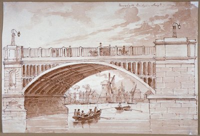 Uitzicht op een kleine boot die onder de Vauxhall-brug doorvaart, Londen door DHC