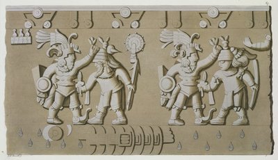 Bas-Relief van Oude Azteekse Krijgers, van de Steen van Tizoc die een Heerser Herdenkt die zijn Gevangenen bij het Hoofd Vasthoudt door D.K. Bonatti