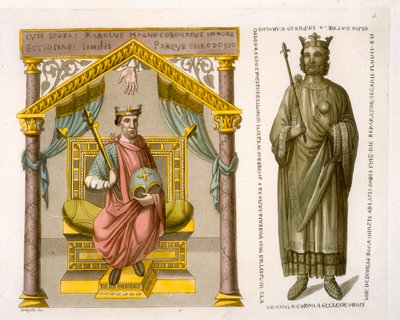 HRE Karel II (de Kale) op de troon, naar een manuscript in de Colberg Bibliotheek, plaat 6 uit 