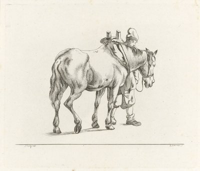Man lopend naast een paard door D. Merrem