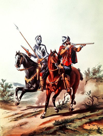 Franse cavalerie bewapend met radslotpistolen door D. de (after) Noirmort