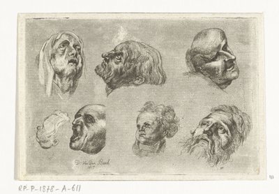 Studieblad met zeven hoofden in twee rijen door D. van den Bosch