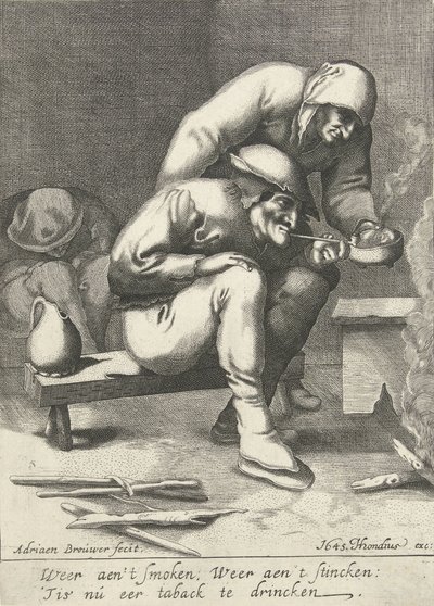 Rokende man, met achter zich een vrouw door D. van den Bremden