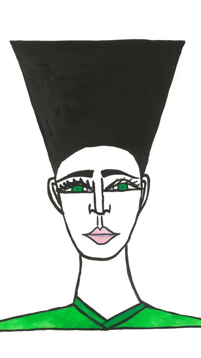 Afro Hair, 2024 (pen met verf op papier) door Daisy de Villeneuve