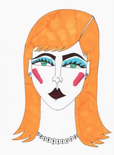 Blond meisjeBlauw haar (viltstift op papier) door Daisy de Villeneuve