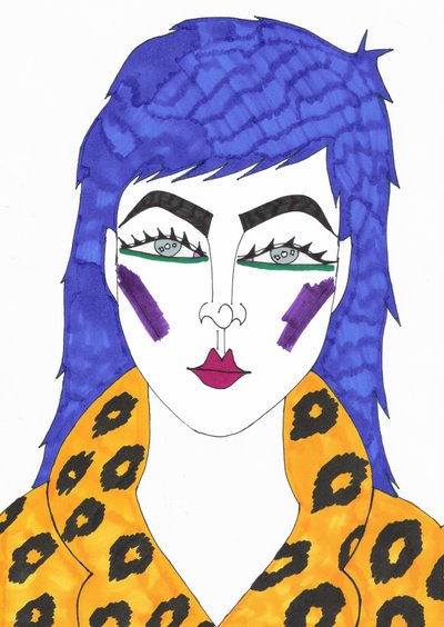 Blauw haar, 2018 (viltstift op papier) door Daisy de Villeneuve