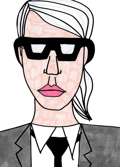 Karl Lagerfeld (viltstift op papier) door Daisy de Villeneuve