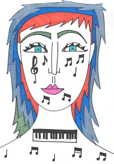 Muziek (viltstift op papier) door Daisy de Villeneuve