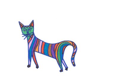 Regenboogkat (viltstift op papier) door Daisy de Villeneuve