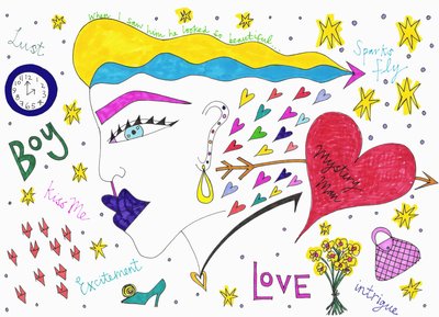 Vonken vliegen, 2017 (viltstift op papier) door Daisy de Villeneuve