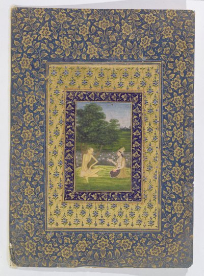 Layla Leest voor aan Majnun, die onder een boom bij een lotusvijver zit, Delhi, c.1720-40 door Dal Chand