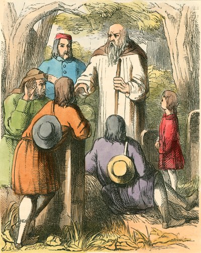 Dick Whittington luistert naar de dorpelingen door Dalziel Brothers