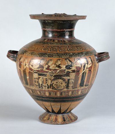 Zwartfigurige hydria die de Nereïden toont die Achilles rouwen, ca. 560-550 v.Chr. (keramiek) door Damon Painter