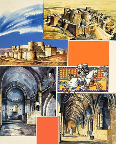 Kasteel Le Krak Des Chevaliers in Syrië (gouache op papier) door Dan Escott