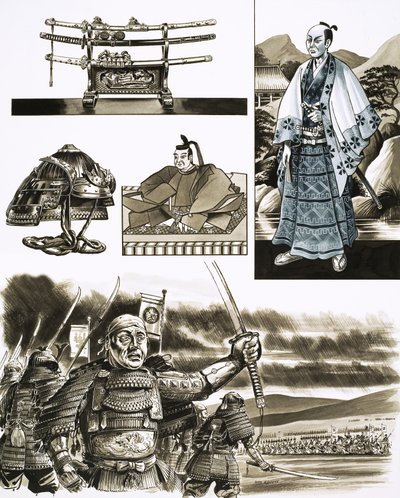 De handel van de samoerai is roven en geweld (gouache op papier) door Dan Escott
