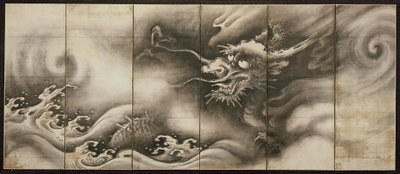 Draak [rechts van het paar Draak en Tijger], midden 16e eeuw (inkt op papier) door Dōan Yamada