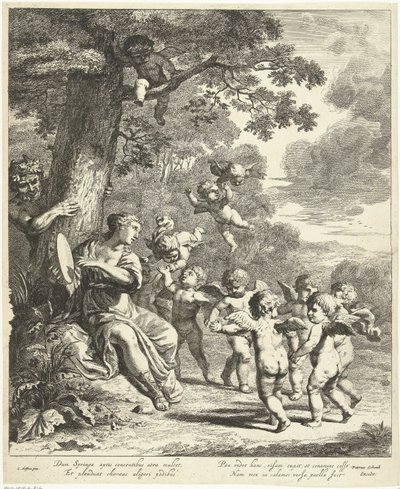 Pan en Syrinx met dansende putti door Dancker Danckerts