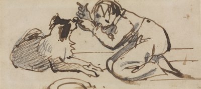 Een kind dat met een hond speelt door Daniel Maclise