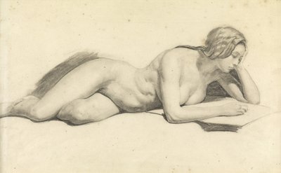 Studie van een naakte vrouw die leest door Daniel Maclise