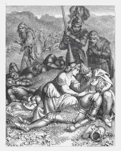 Illustratie voor Tennysons gedicht, De Prinses door Daniel (after) Maclise