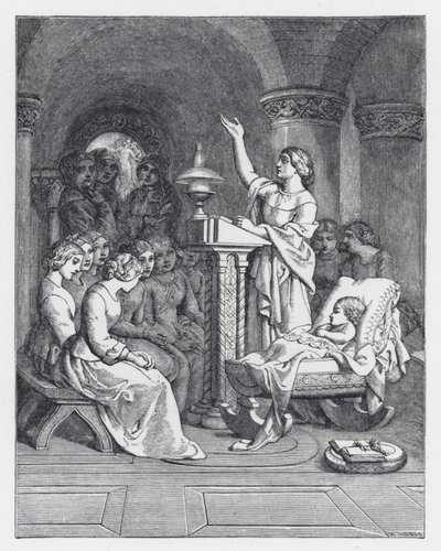 Illustratie voor Tennysons gedicht, De Prinses door Daniel (after) Maclise
