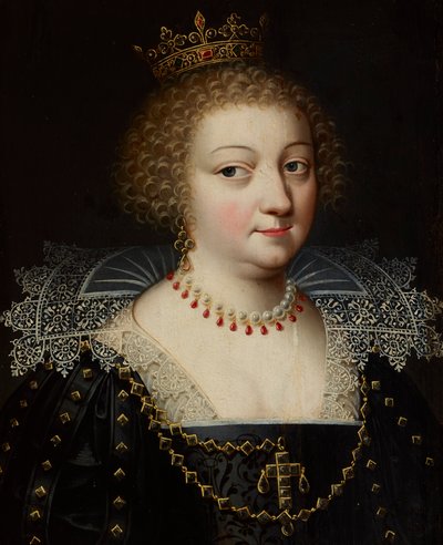 Portret van koningin Anna van Oostenrijk (1601–1666) door Daniel (studio of) Dumonstier