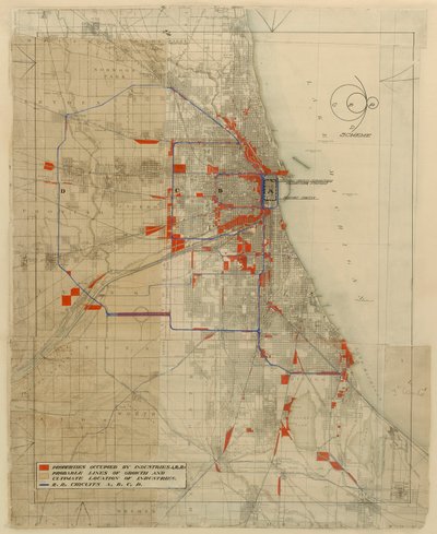 Plan van Chicago, Chicago, Illinois, Spoorcircuit Diagram, 1909 door Daniel Burnham