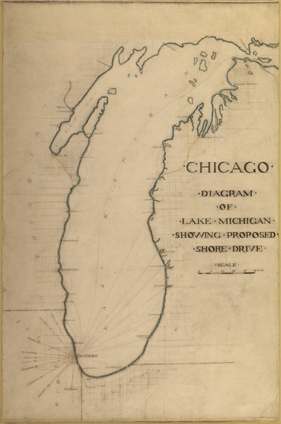 Plaat 35 uit Plan van Chicago 1909: Chicago, en Diagram van Lake Michigan. Voorgestelde Weg... door Daniel Burnham