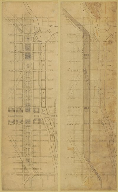 Plaat 78 2 tekeningen uit Het Plan van Chicago, 1909: Voorgestelde locatie en indeling van de... door Daniel Burnham