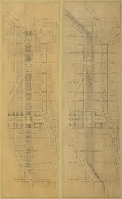 Plate 79 2 Tekeningen uit Het Plan van Chicago: Voorgestelde Locatie en Indeling door Daniel Burnham