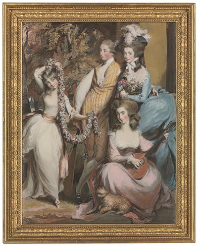 Een portret van Mary Sturt van Crichel (1740-1807) met haar drie oudste kinderen, Diana, Mary en Humphry door Daniel Gardner
