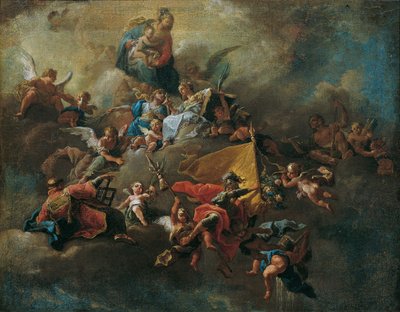 Maria met het kind en heiligen, tronend op wolken door Daniel Gran