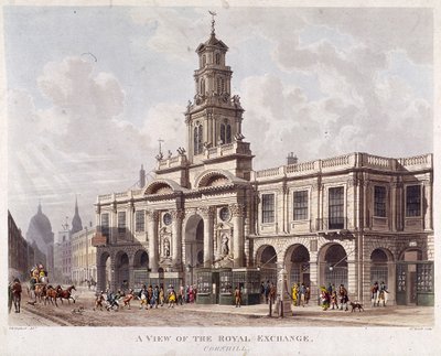Royal Exchange 2e exterieur, Londen, 1816 door Daniel Havell