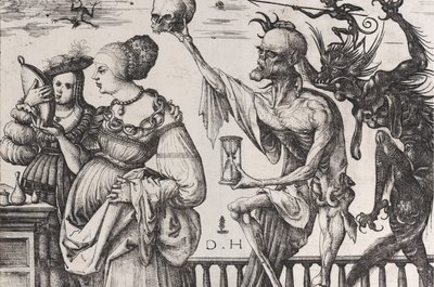 De Dood en de Duivel Verrassen Twee Vrouwen, ca. 1515 door Daniel Hopfer