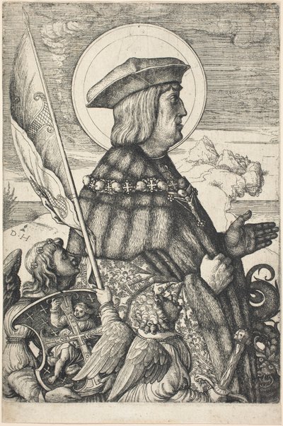 Keizer Maximiliaan I in de gedaante van Sint Joris door Daniel Hopfer